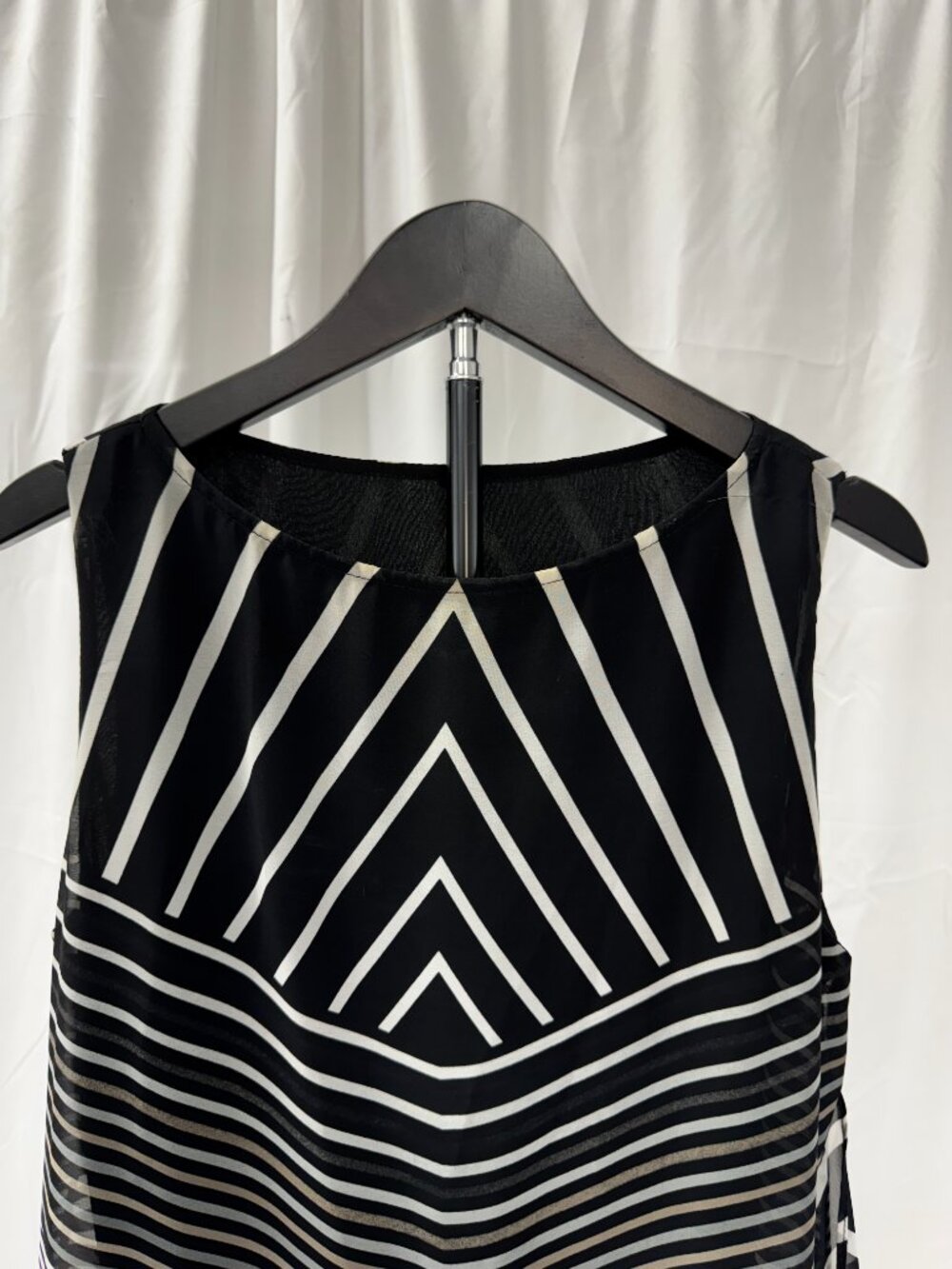 IC by Connie K Striped Asymmetric Sleeveless Dress Black White Sz S - Picture 5 of 13